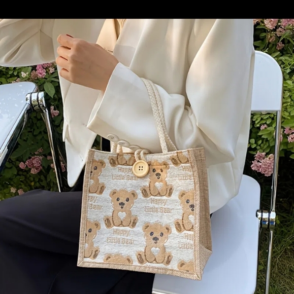 Small burlap bag with bear motif. - Picture 2 of 2